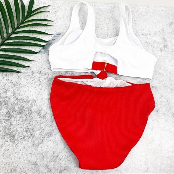 Gabifresh x Swimsuits For All Ribbed Monokini White Red 10D/DD NWT - Picture 6 of 14